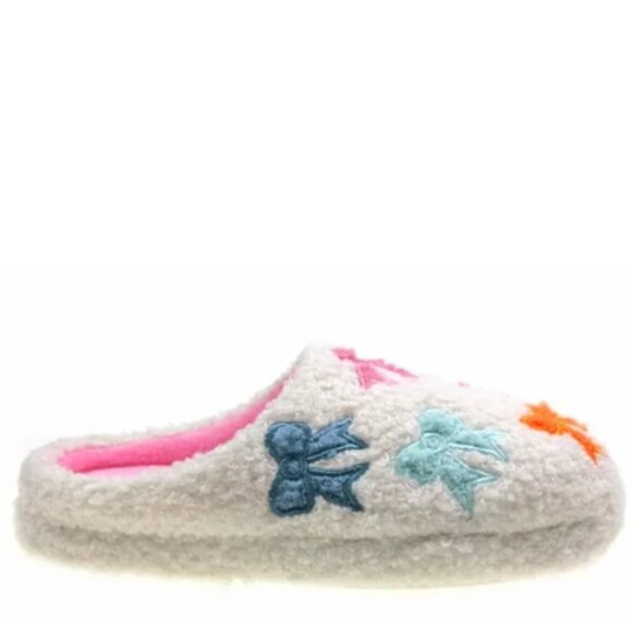 NWT Wonder Nation Girls Fuzzy Slippers slides white with colored bows size 13/1 - Picture 4 of 6